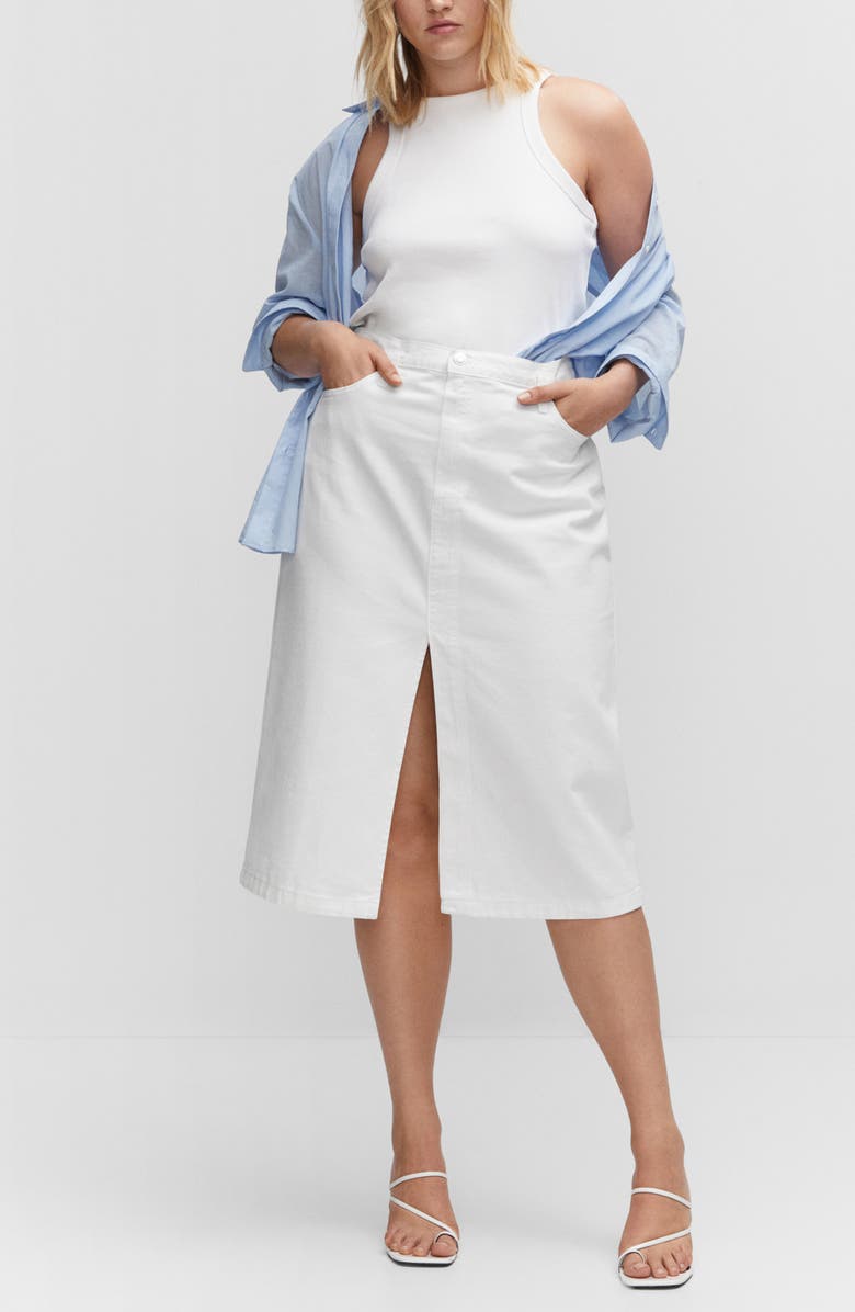 MANGO Denim Midi Skirt, Alternate, color, White