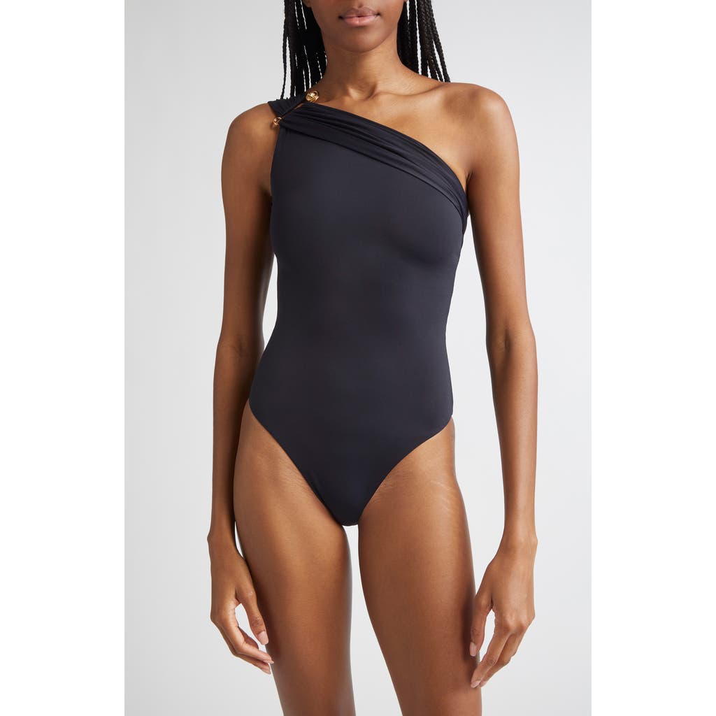 Versace Medusa Safety Pin Asymmetric One-piece Swimsuit In Black