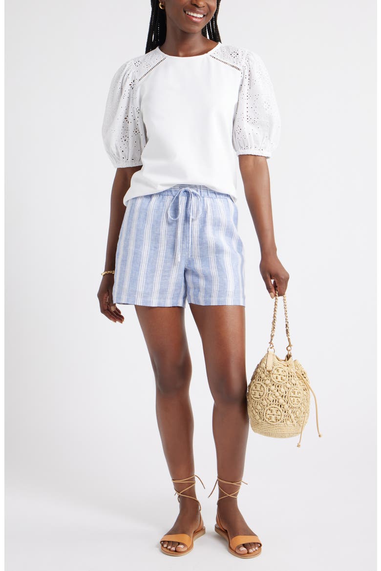Eyelet Embroidered Puff Sleeve Top, Alternate, color, WHITE