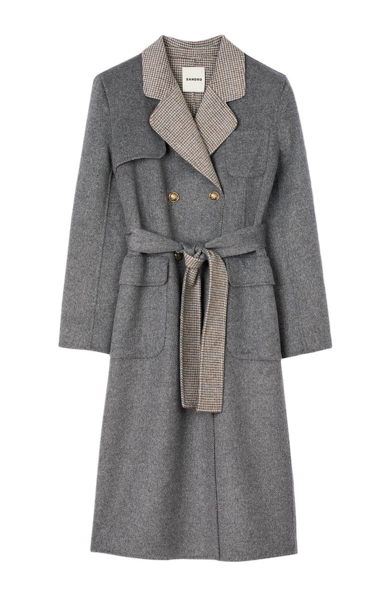 SANDRO Double-faced check coat, Alternate, color, Grey