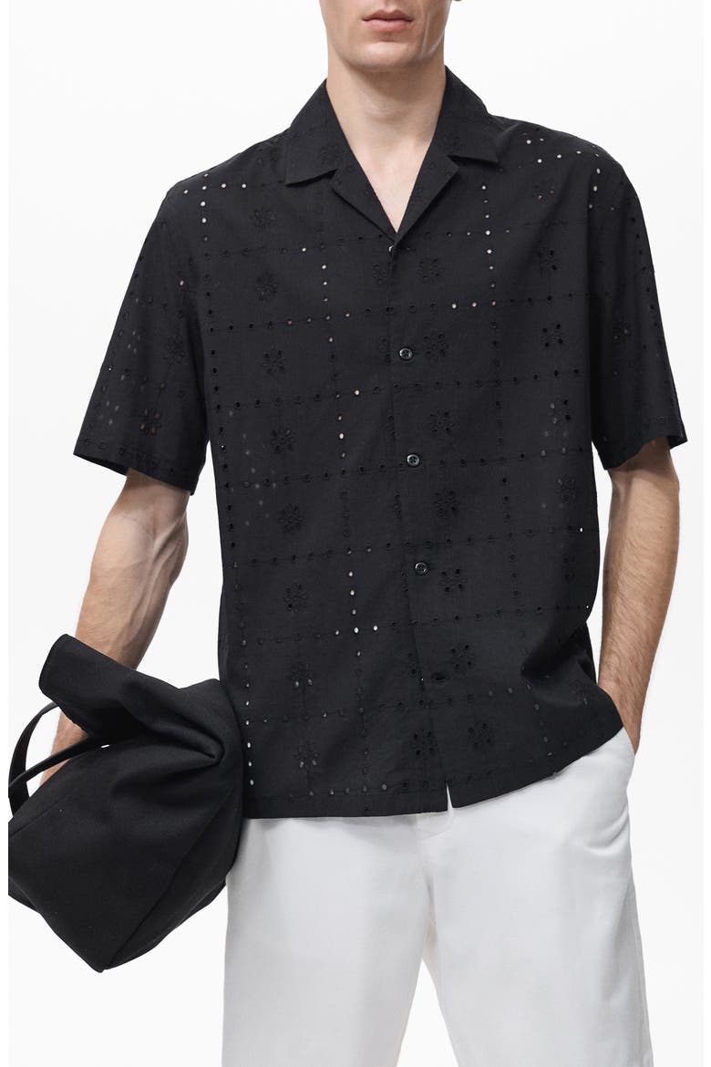 Cotton Broderie Anglaise Button-Up Shirt, Main, color, BLACK