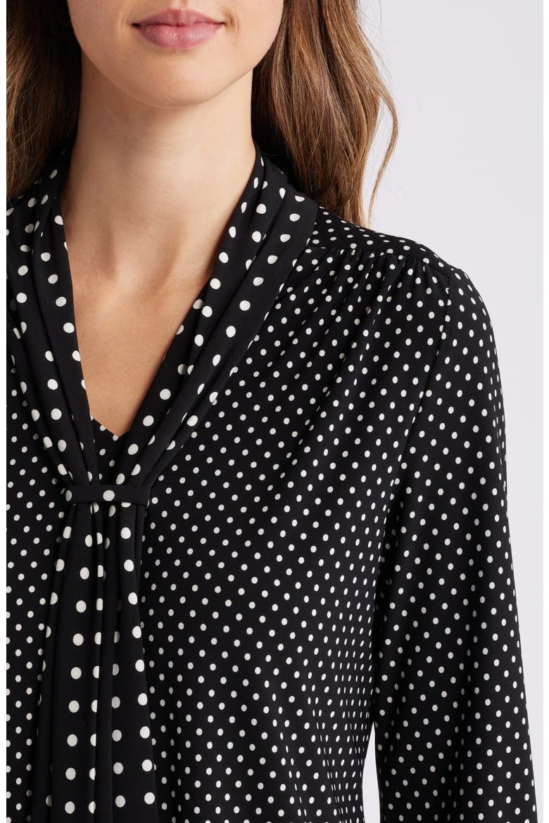 Polka Dot Tie Neck Long Sleeve Top, Alternate, color, ANNE BLACK/ ANNE WHITE