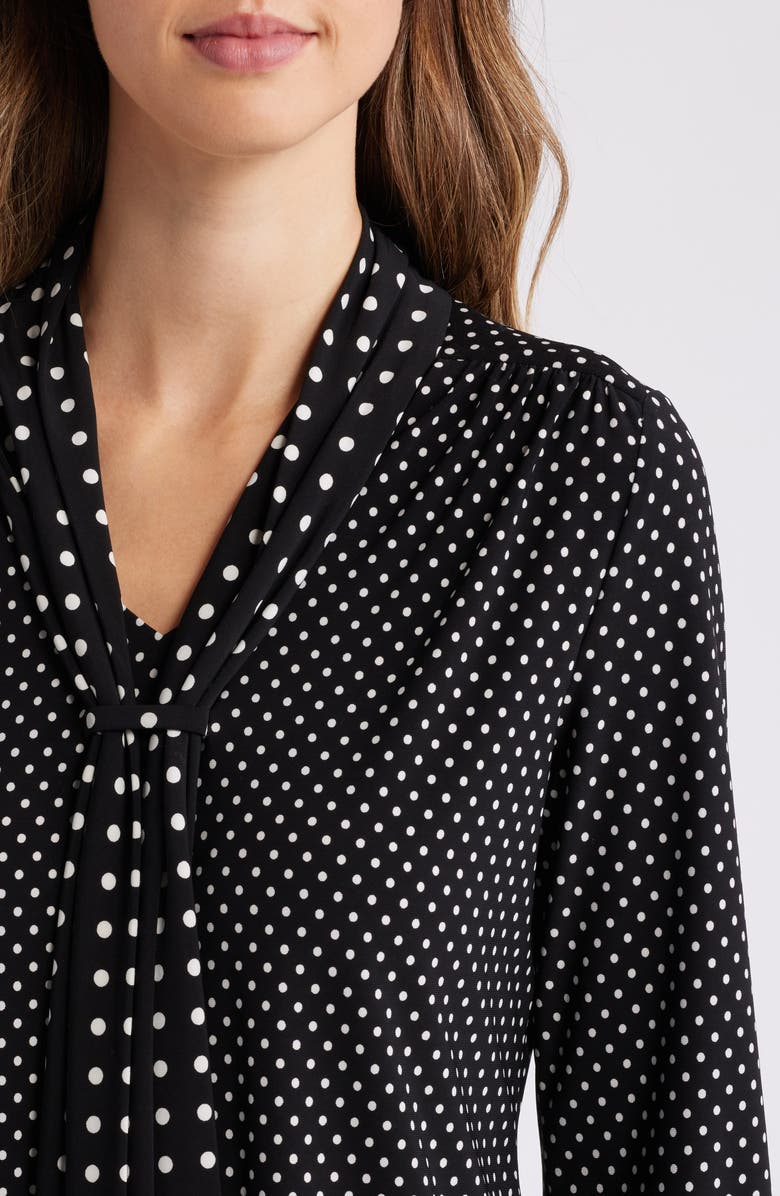 Anne Klein Polka Dot Tie Neck Long Sleeve Top, Alternate, color,