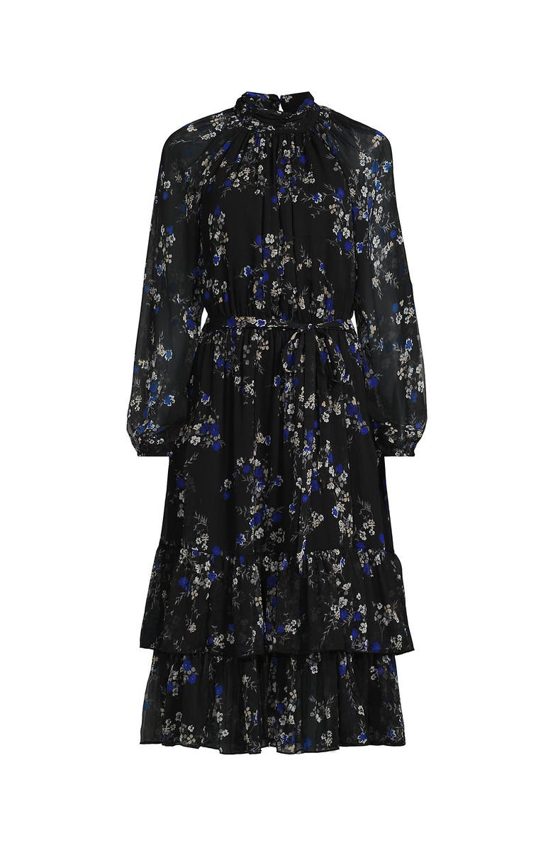 Lands' End Crinkle Chiffon Ruffle Dress, Alternate, color, Black/Lapis Fall Floral