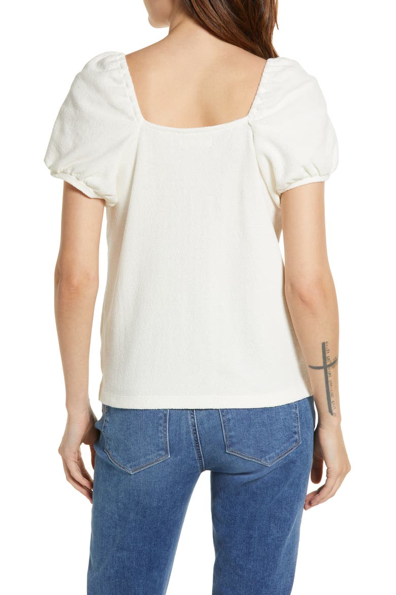 Women's Jacquard Square Neck Puff Sleeve Top, Alternate, color, LIGHTHOUSE