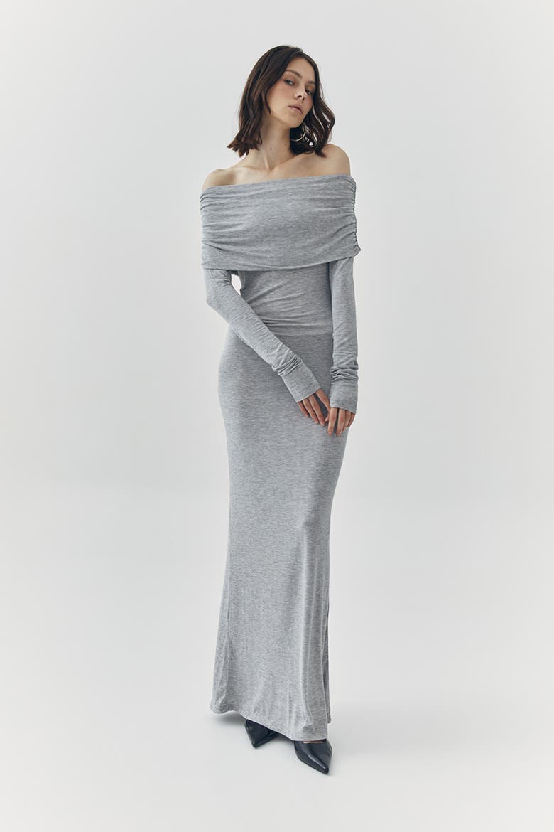 Esme Off Shoulder Maxi Dress, Alternate, color, Grey