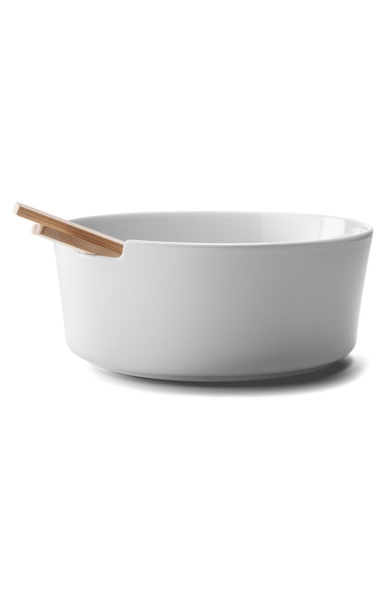 LSA Collective Salad Glass Bowl with Wooden Servers, Alternate, color, White