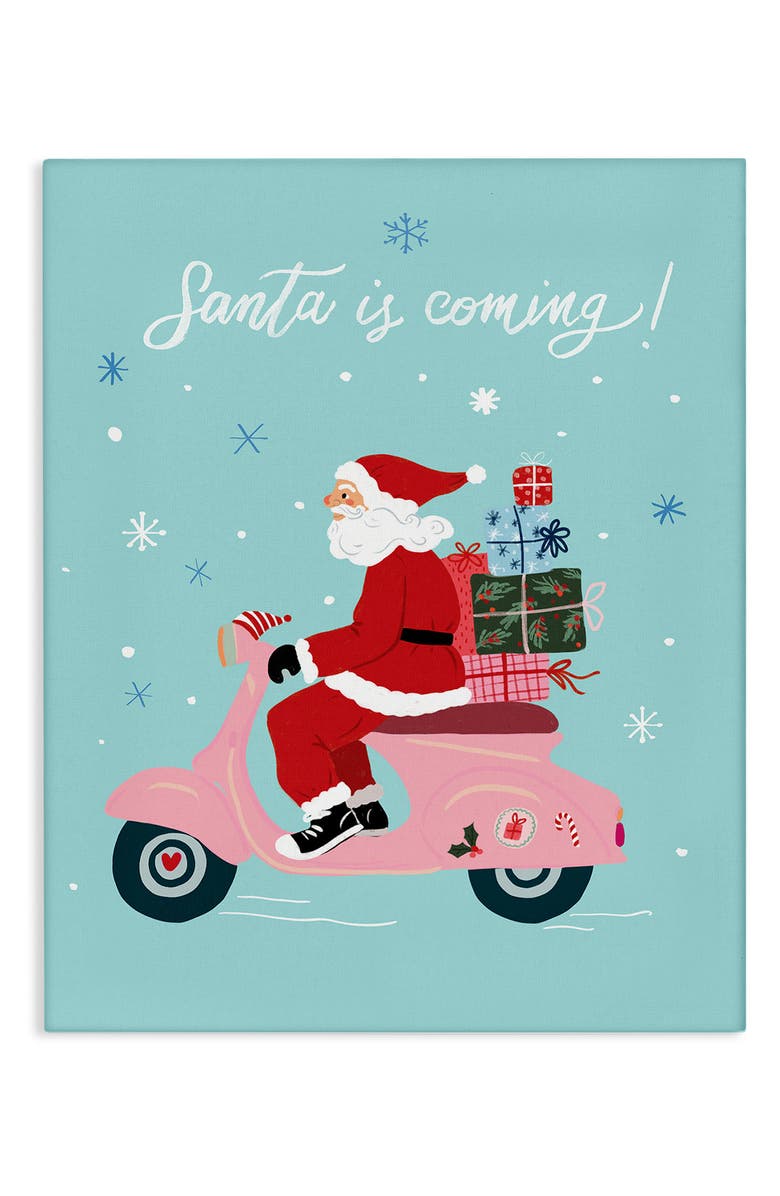 Stupell Industries Santa On Moped Scooter Canvas Wall Art, Main, color, Blue
