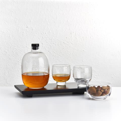 Malt Bottle with 2 Tumblers and Bowl on Wooden Tray Gift Set