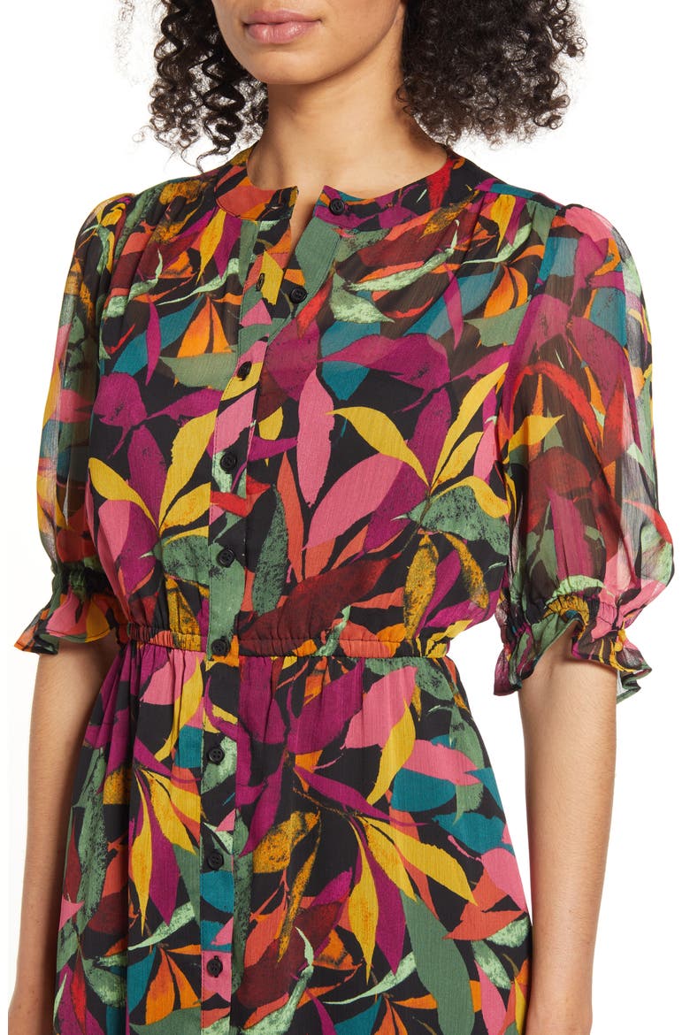 Tropical Print Shirtdress, Alternate, color, BLACK/ GRAPE JUICE