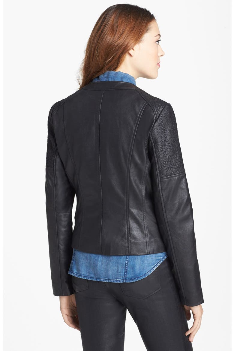 Embroidered Leather Scuba Jacket, Alternate, color, BLACK
