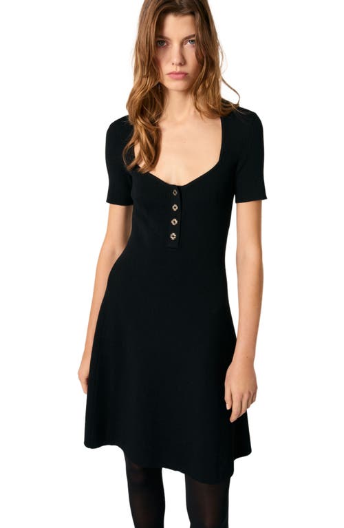 Maje Rib Knit Short Dress In Black