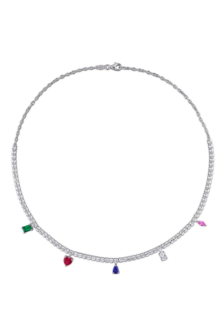 Multi Lab-Created Gemstone Charm Necklace, Alternate, color, Sterling Silver