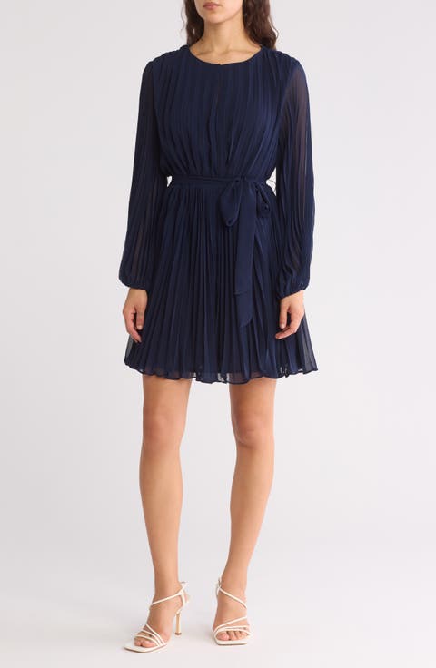 Long Sleeve Pleated Minidress