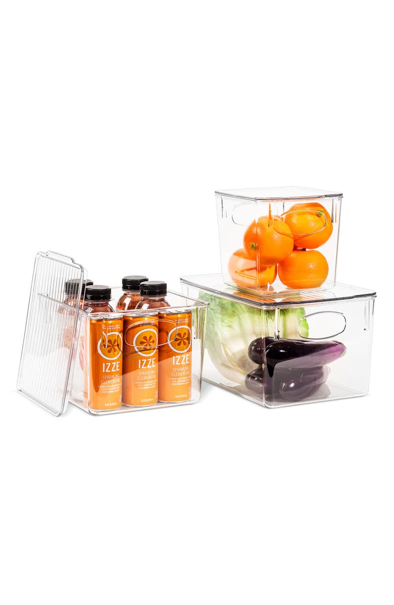 SORBUS Clear Lidded Bin Set, Alternate, color, Clear