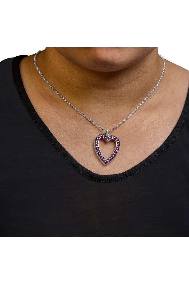 18K 1/3 Cttw Diamond & Ruby Open Heart Pendant Necklace, Alternate, color, White