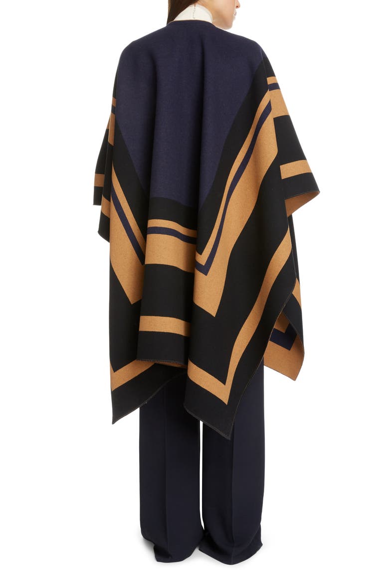 Stripe Trim Wool Cape, Alternate, color, BEIGE - BLUE
