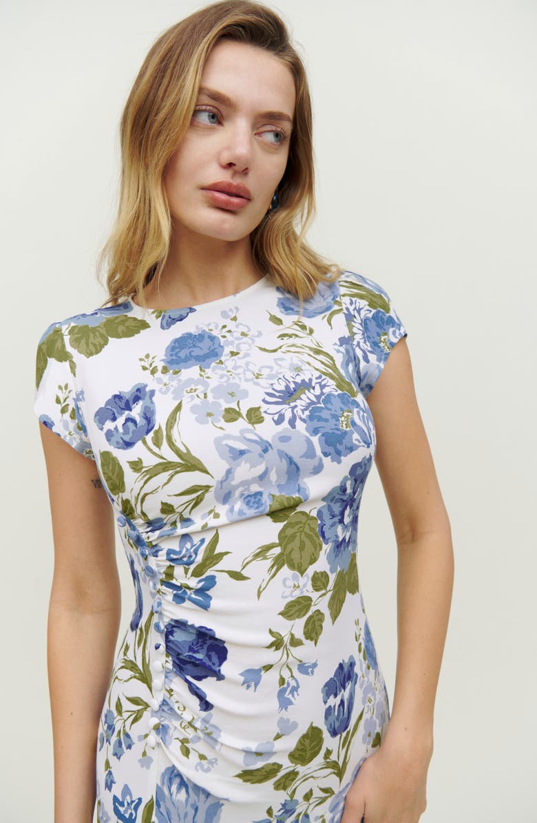 Reformation Frasier Gathered Short Sleeve Midi Dress, Alternate, color, 