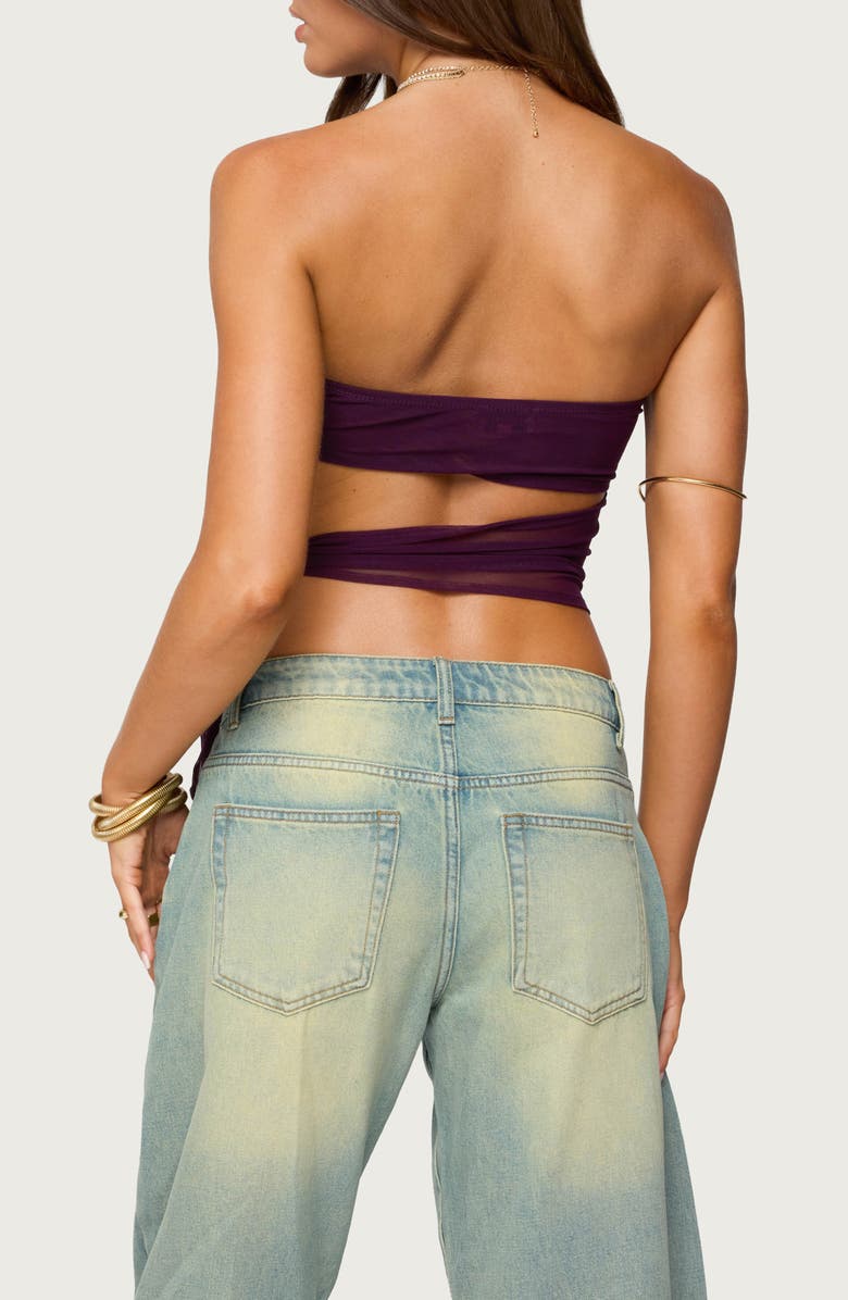 EDIKTED Amaro Strapless Side Tie Cutout Top, Alternate, color, Purple