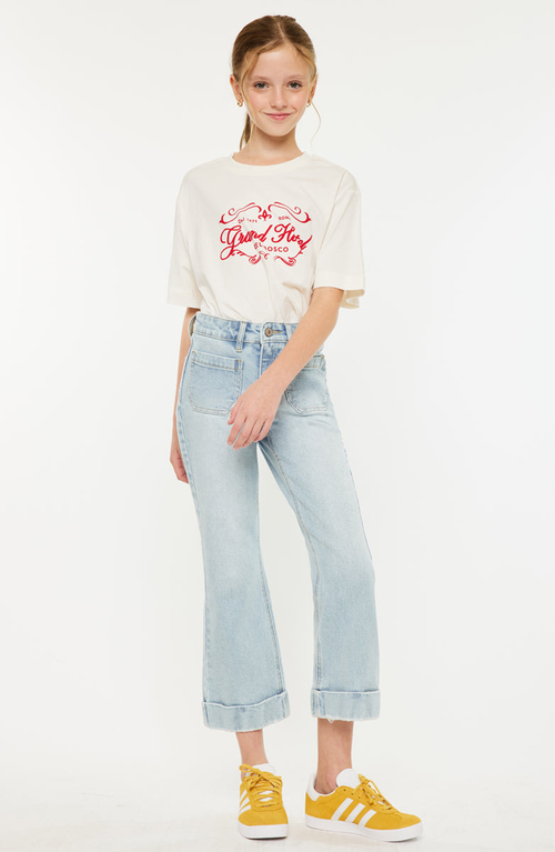 Kancan Evie High Rise Cropped Flare Jeans In Blue