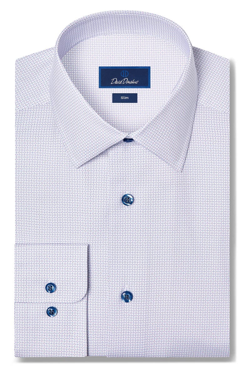 Slim Fit Stretch Micro Geo Print Dress Shirt, Main, color, WHITE/ LILAC