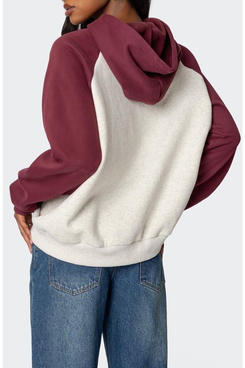 Bow Embroidery Oversize Colorblock Hoodie, Alternate, color, BURGUNDY-AND-GRAY-ME