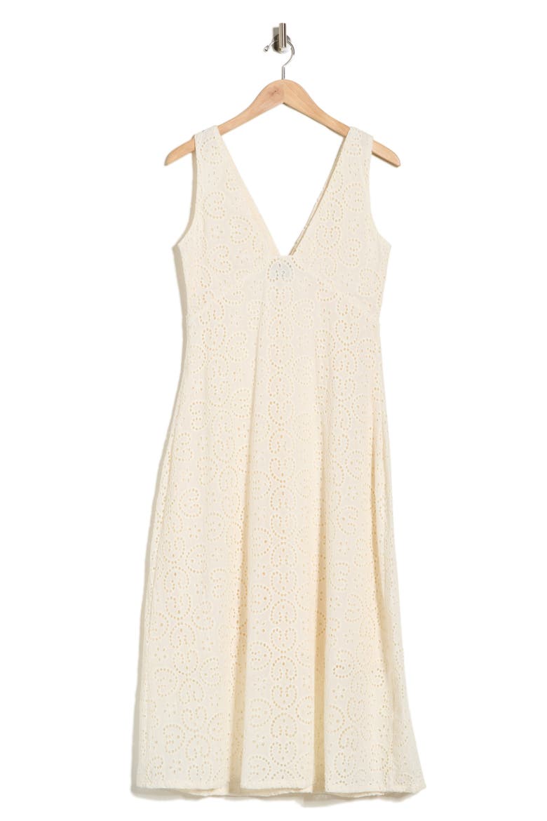 Crista Embroidered Eyelet Cotton A-Line Dress, Alternate, color, CREME