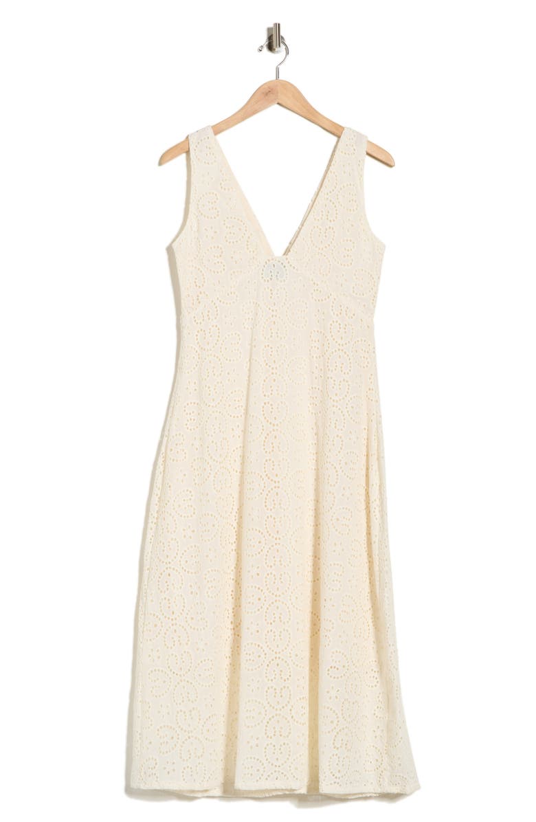 FRNCH Crista Embroidered Eyelet Cotton A-Line Dress, Alternate, color, Creme
