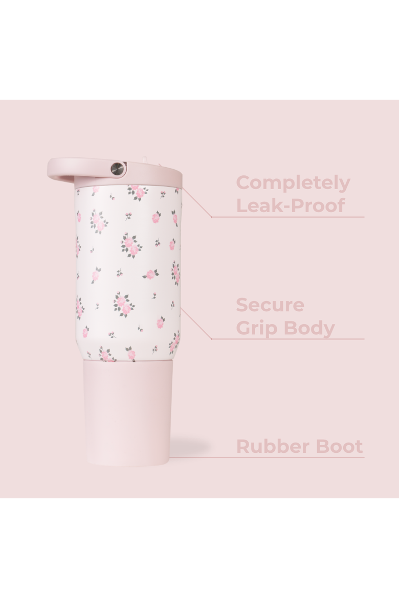 Sport Insulated Stainless Steel Water Bottle with Flip Straw and Swivel Handle for Gym & Outdoors, Alternate, color, Wildrose
