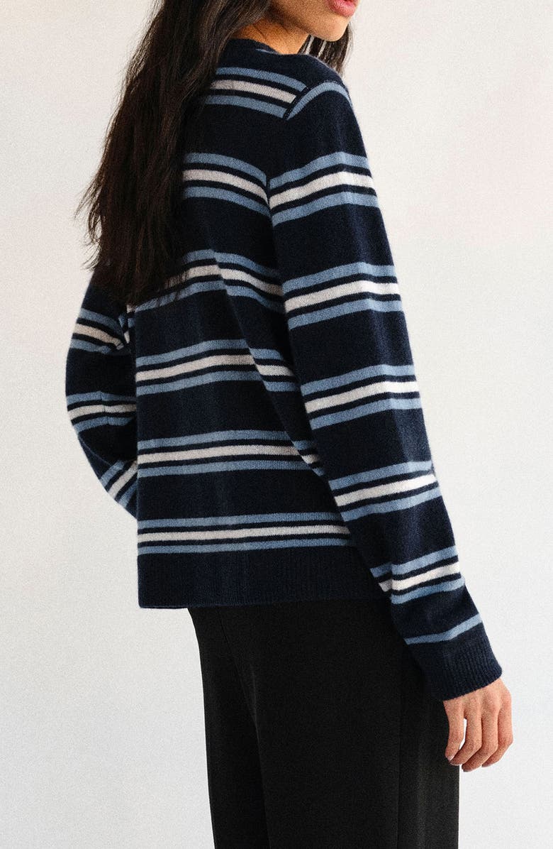 Reformation Cashmere Boyfriend Sweater, Alternate, color, Navy Multi Stripe