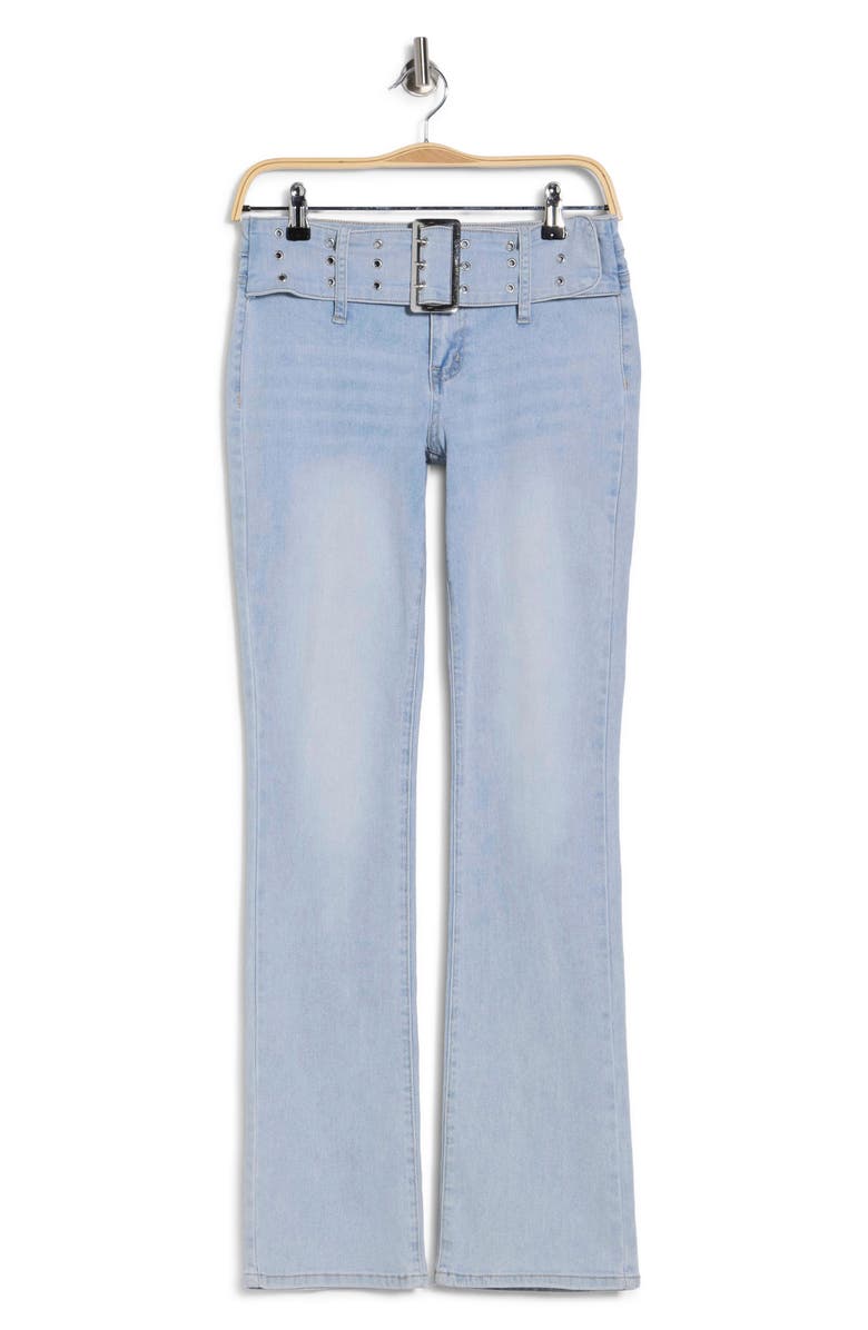 Madden Girl Belted Bootcut Jeans, Alternate, color, Light Wash