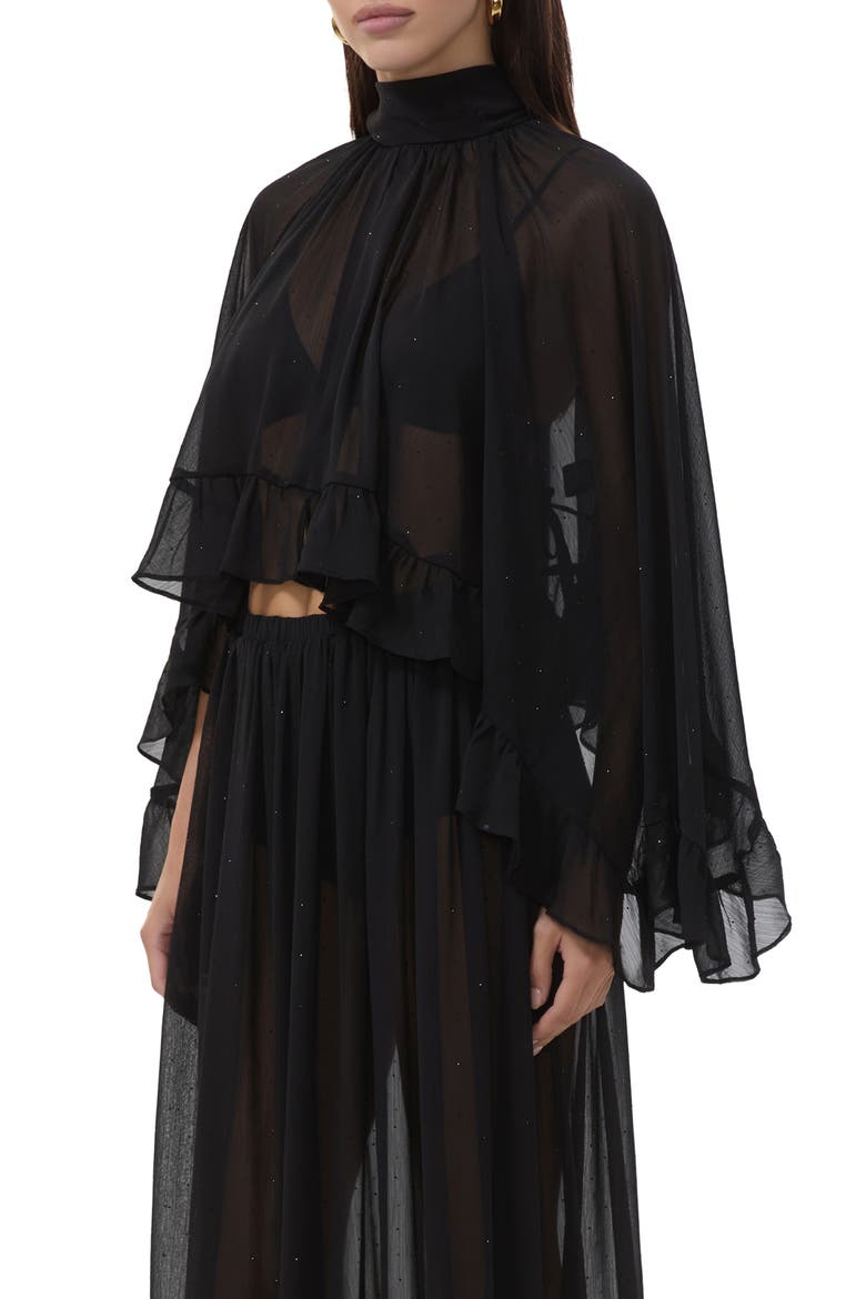 Hadlie Sheer Rhinestone Chiffon Top, Alternate, color, NOIR