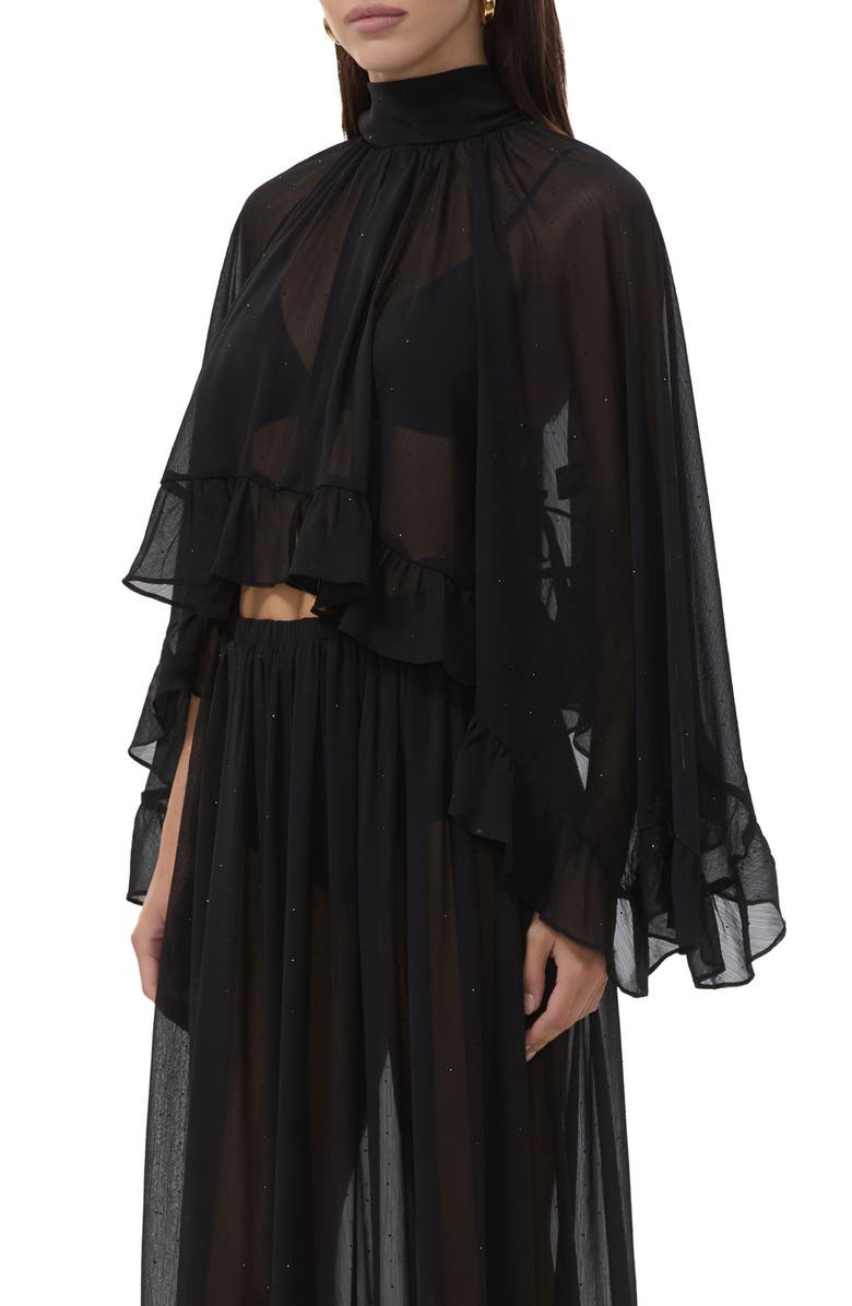 AFRM Hadlie Sheer Rhinestone Chiffon Top, Alternate, color, Noir