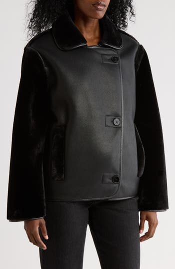 Hudson Jeans Faux Leather & Faux Shearling Jacket In Black