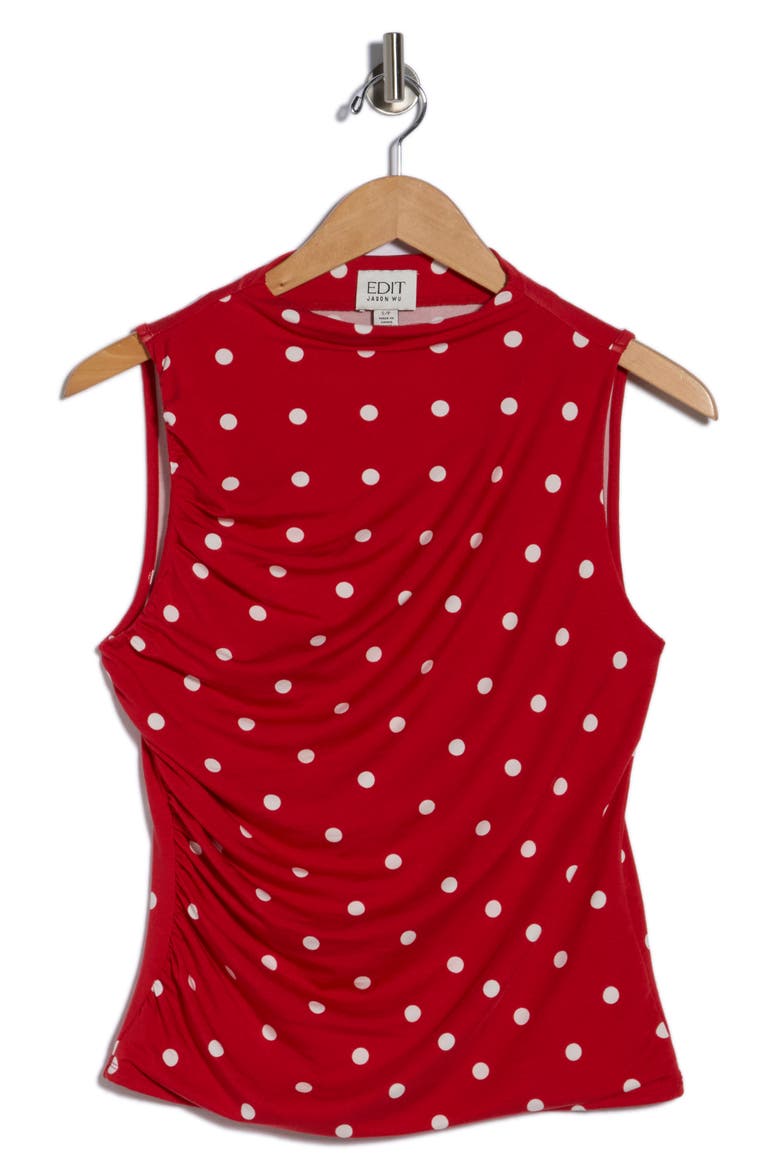 Sleeveless Mock Neck Top, Alternate, color, RED IVORY POLKA DOT