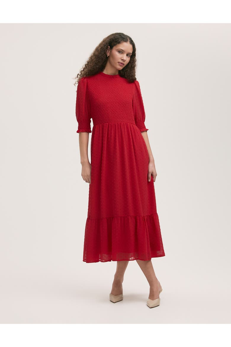 Amelia 3/4 Sleeve Chiffon Midi Dress, Main, color, Red