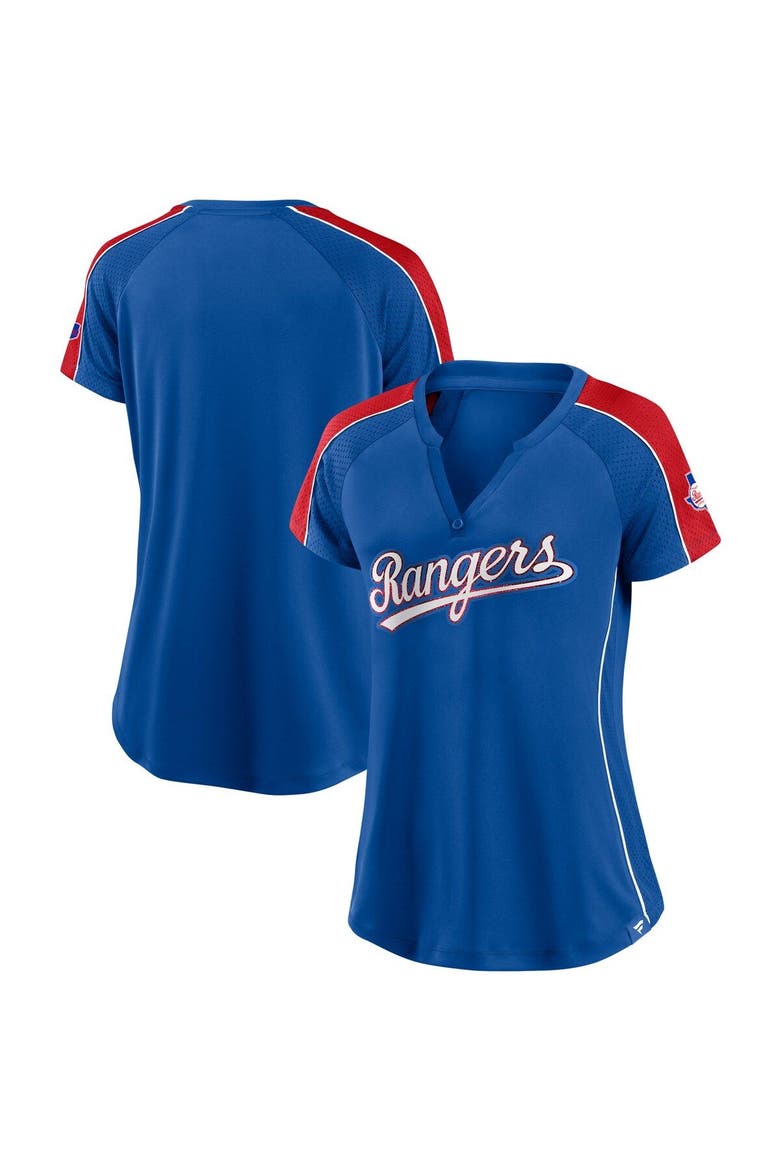 Women's Fanatics Branded Royal/Red Texas Rangers True Classic League Diva Pinstripe Raglan V-Neck T-Shirt, Main, color, Royal