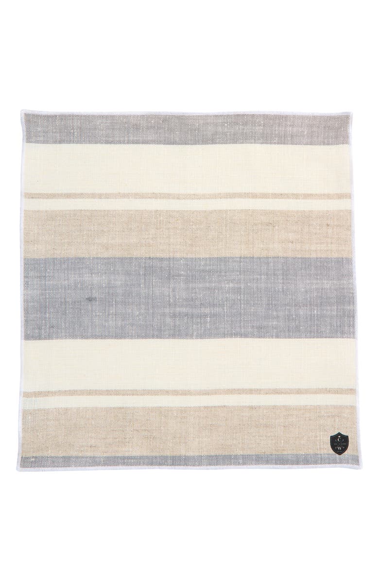 CLIFTON WILSON Stripe Linen Pocket Square, Alternate, color, Tan