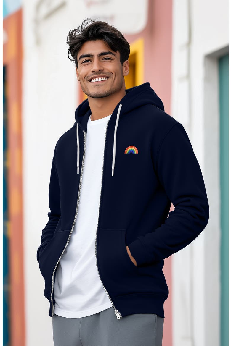 Rainbow Zip Hoodie, Alternate, color, Navy Blue