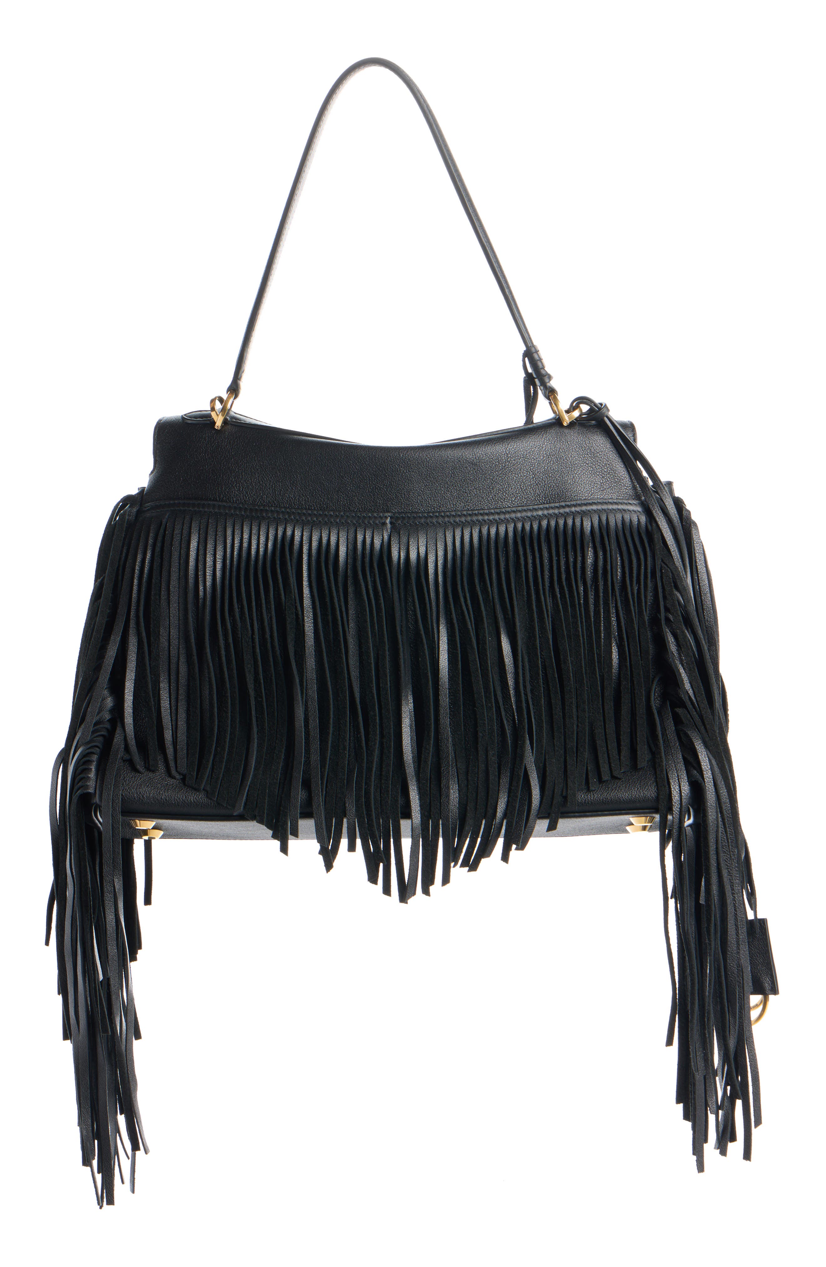 Balenciaga Medium Rodeo Fringe Leather Handbag, Alternate, color, 1000 Black