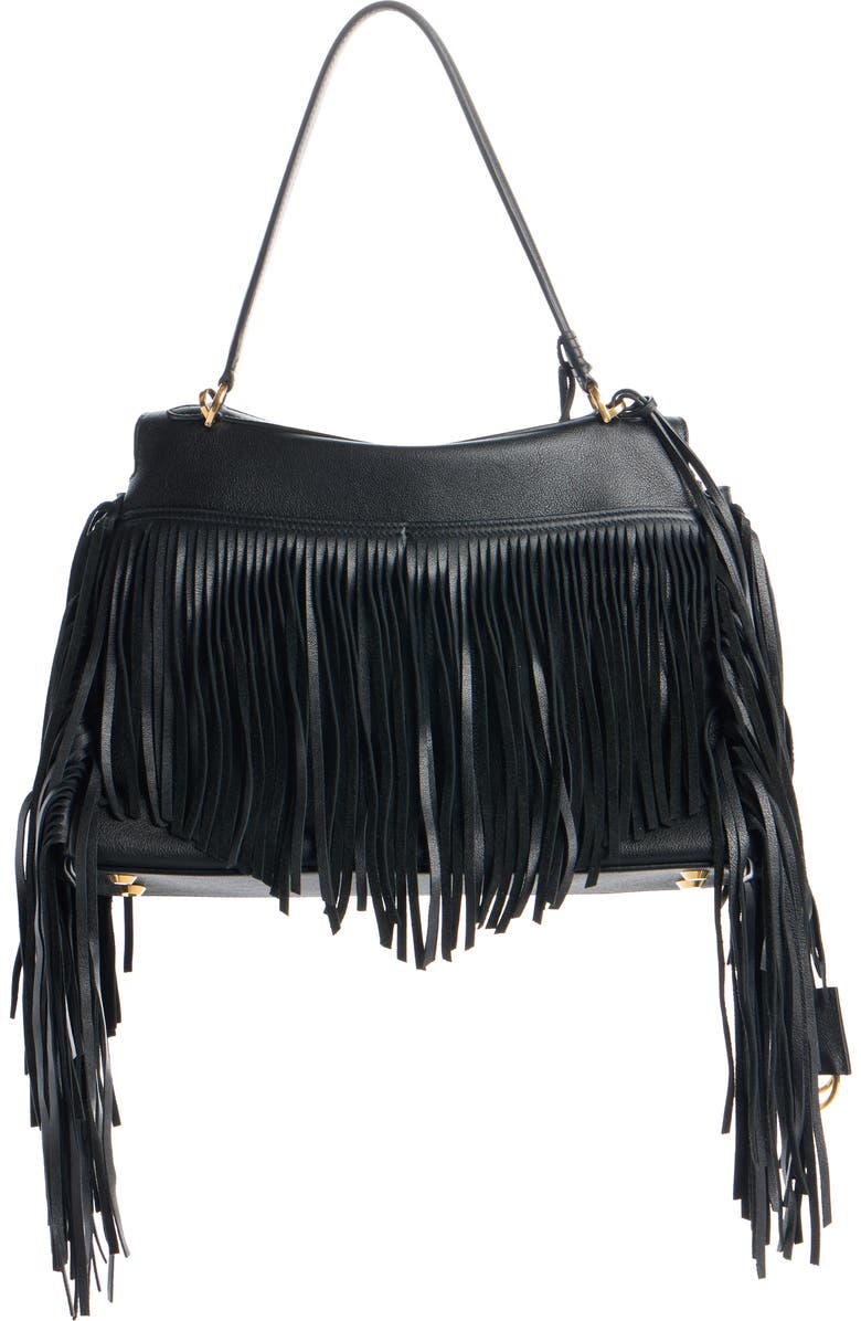 Balenciaga Medium Rodeo Fringe Leather Handbag, Alternate, color, 1000 Black