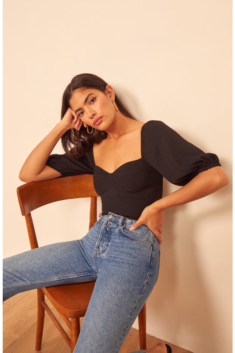 Lua Puff Sleeve Top, Alternate, color, BLACK