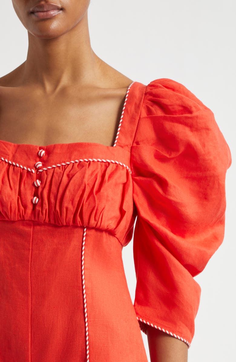 FARM Rio Puff Sleeve Linen Romper, Alternate, color, 