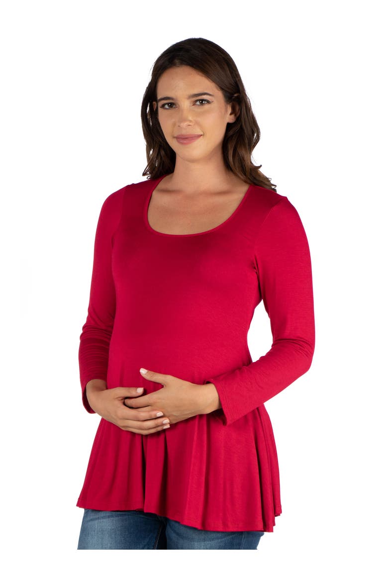 Maternity Long Sleeve Swing Style Flared Tunic Top, Alternate, color, Red