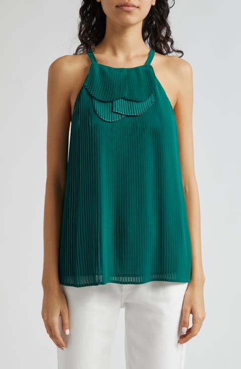 Pleated Ruffle Sleeveless Top