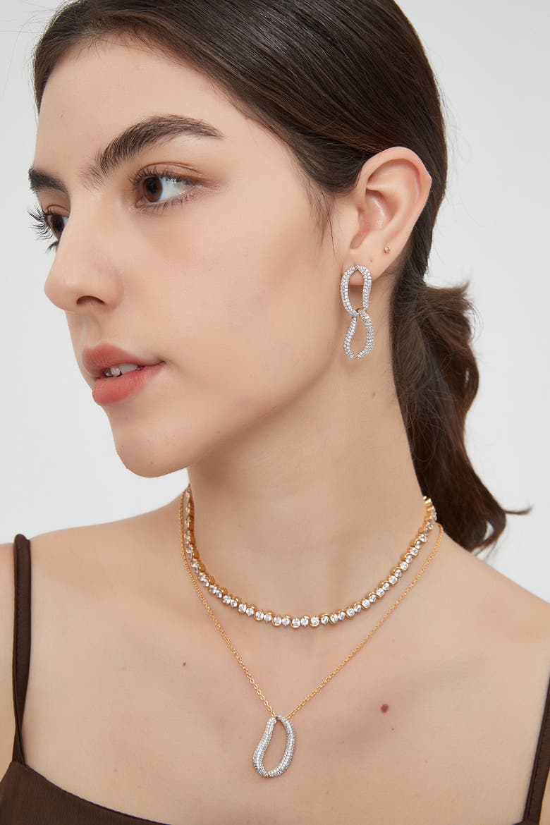 Infinity Pavé Ovate Loop Hoop Earrings, Alternate, color, Gold