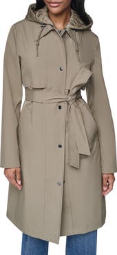 DKNY Softshell Quilted Bib Hooded Water Resistant Trench Coat