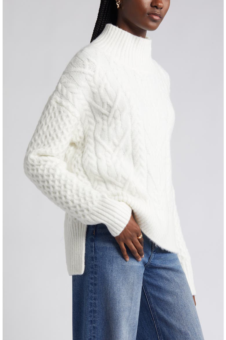 Mock Neck Cable Knit Sweater, Alternate, color, IVORY CLOUD