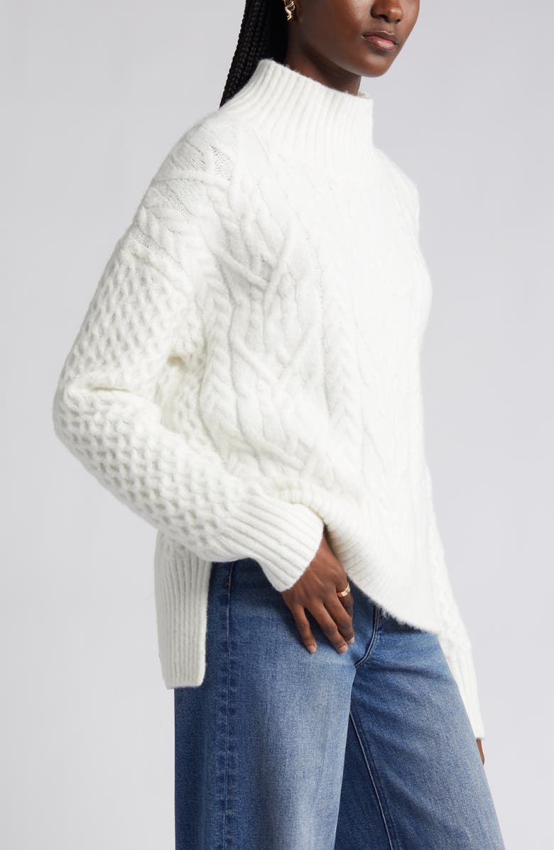 Nordstrom Mock Neck Cable Knit Sweater, Alternate, color, Ivory Cloud
