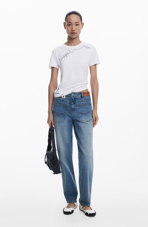 Desigual Embroidered Stretch Cotton T-shirt In White